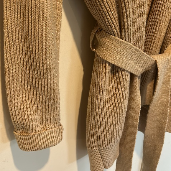 NWT Faux Fur Shawl Collar Open Sweater with Tie CAMEL & GOLD FLECKS US M… - Picture 3 of 8